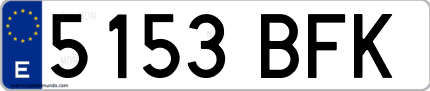 Ejemplo de matrícula de coche ordinaria 5153 BFK
