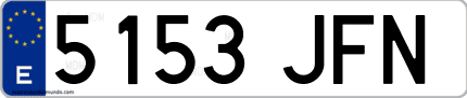 Ejemplo de matrícula de coche ordinaria 5153 JFN