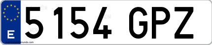 Ejemplo de matrícula de coche ordinaria 5154 GPZ