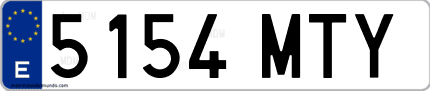 Ejemplo de matrícula de coche ordinaria 5154 MTY