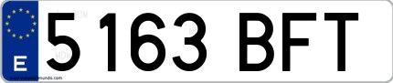 Ejemplo de matrícula de coche ordinaria 5163 BFT