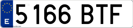 Ejemplo de matrícula de coche ordinaria 5166 BTF