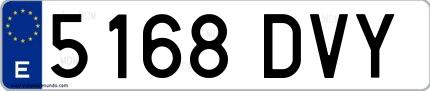 Ejemplo de matrícula española 5168 DVY