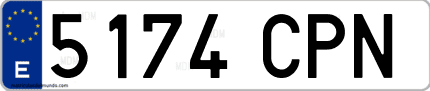 Ejemplo de matrícula de coche ordinaria 5174 CPN