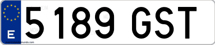 Ejemplo de matrícula de coche ordinaria 5189 GST