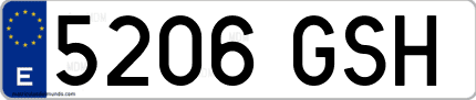 Ejemplo de matrícula de coche ordinaria 5206 GSH