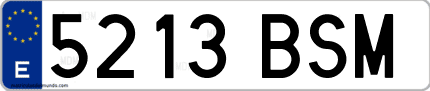 Ejemplo de matrícula de coche ordinaria 5213 BSM