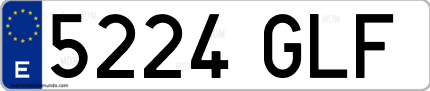 Ejemplo de matrícula de coche ordinaria 5224 GLF