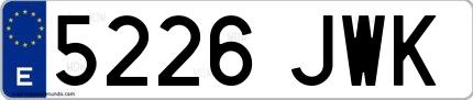 Ejemplo de matrícula española 5226 JWK