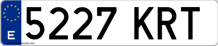 Ejemplo de matrícula de coche ordinaria 5227 KRT