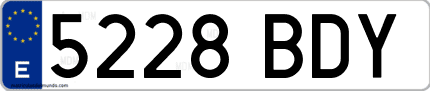 Ejemplo de matrícula de coche ordinaria 5228 BDY