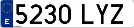 Ejemplo de matrícula de coche ordinaria 5230 LYZ