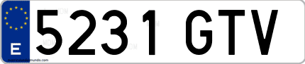 Ejemplo de matrícula de coche ordinaria 5231 GTV