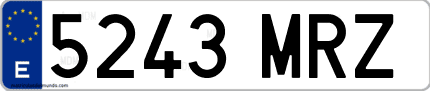 Ejemplo de matrícula de coche ordinaria 5243 MRZ