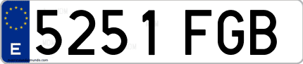 Ejemplo de matrícula de coche ordinaria 5251 FGB