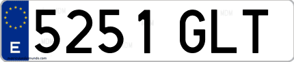 Ejemplo de matrícula de coche ordinaria 5251 GLT