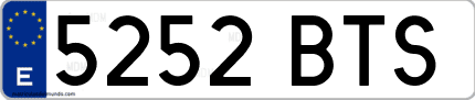 Ejemplo de matrícula de coche ordinaria 5252 BTS