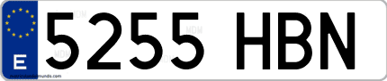 Ejemplo de matrícula de coche ordinaria 5255 HBN