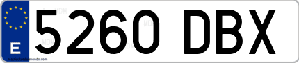 Ejemplo de matrícula de coche ordinaria 5260 DBX