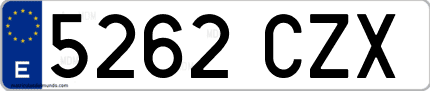 Ejemplo de matrícula de coche ordinaria 5262 CZX