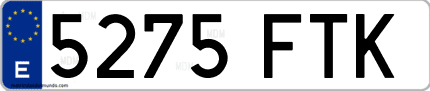 Ejemplo de matrícula de coche ordinaria 5275 FTK