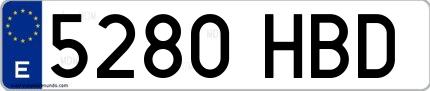 Ejemplo de matrícula española 5280 HBD
