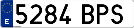 Ejemplo de matrícula de coche ordinaria 5284 BPS