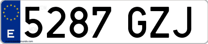 Ejemplo de matrícula de coche ordinaria 5287 GZJ