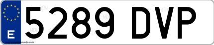 Ejemplo de matrícula española 5289 DVP