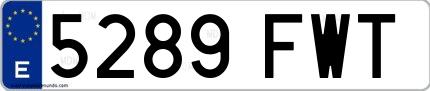 Ejemplo de matrícula española 5289 FWT