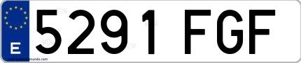 Ejemplo de matrícula española 5291 FGF