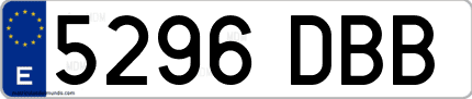 Ejemplo de matrícula de coche ordinaria 5296 DBB
