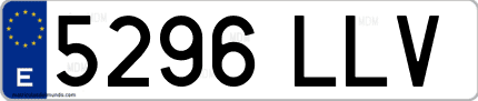 Ejemplo de matrícula de coche ordinaria 5296 LLV