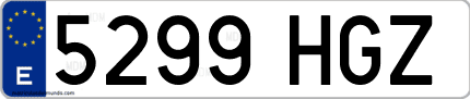 Ejemplo de matrícula de coche ordinaria 5299 HGZ