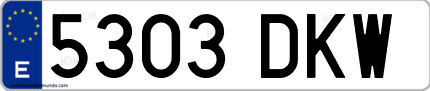 Ejemplo de matrícula de coche ordinaria 5303 DKW