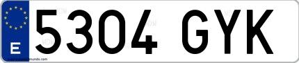 Ejemplo de matrícula española 5304 GYK