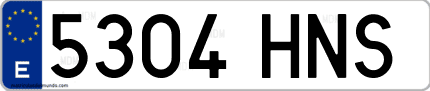 Ejemplo de matrícula de coche ordinaria 5304 HNS