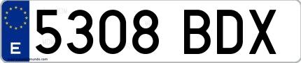 Ejemplo de matrícula española 5308 BDX