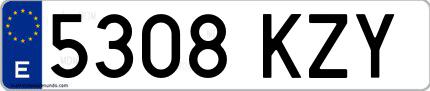 Ejemplo de matrícula española 5308 KZY
