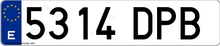 Ejemplo de matrícula de coche ordinaria 5314 DPB