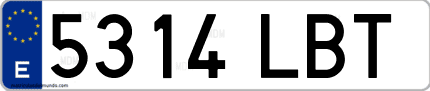 Ejemplo de matrícula de coche ordinaria 5314 LBT