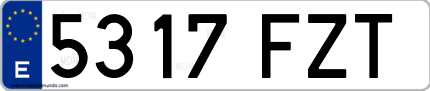 Ejemplo de matrícula de coche ordinaria 5317 FZT