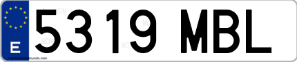 Ejemplo de matrícula de coche ordinaria 5319 MBL