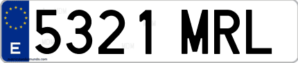 Ejemplo de matrícula de coche ordinaria 5321 MRL