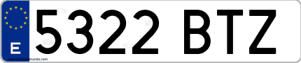 Ejemplo de matrícula de coche ordinaria 5322 BTZ