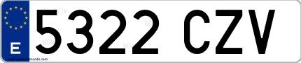 Ejemplo de matrícula española 5322 CZV