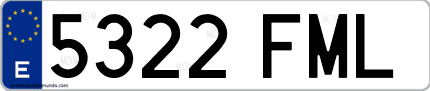 Ejemplo de matrícula de coche ordinaria 5322 FML