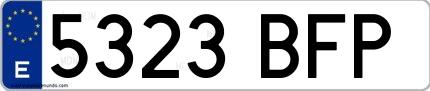 Ejemplo de matrícula española 5323 BFP