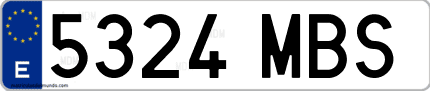 Ejemplo de matrícula de coche ordinaria 5324 MBS