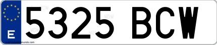 Ejemplo de matrícula española 5325 BCW